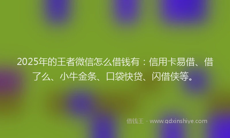 2025年的王者微信怎么借钱有：信用卡易借、借了么、小牛金条、口袋快贷、闪借侠等。