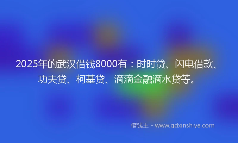 2025年的武汉借钱8000有：时时贷、闪电借款、功夫贷、柯基贷、滴滴金融滴水贷等。