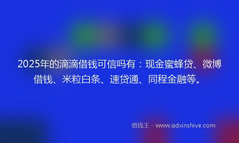 2025年的滴滴借钱可信吗有：现金蜜蜂贷、微博借钱、米粒白条、速贷通、同程金融等。
