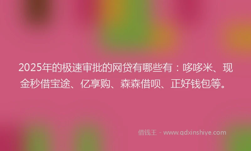 2025年的极速审批的网贷有哪些有：哆哆米、现金秒借宝途、亿享购、森森借呗、正好钱包等。