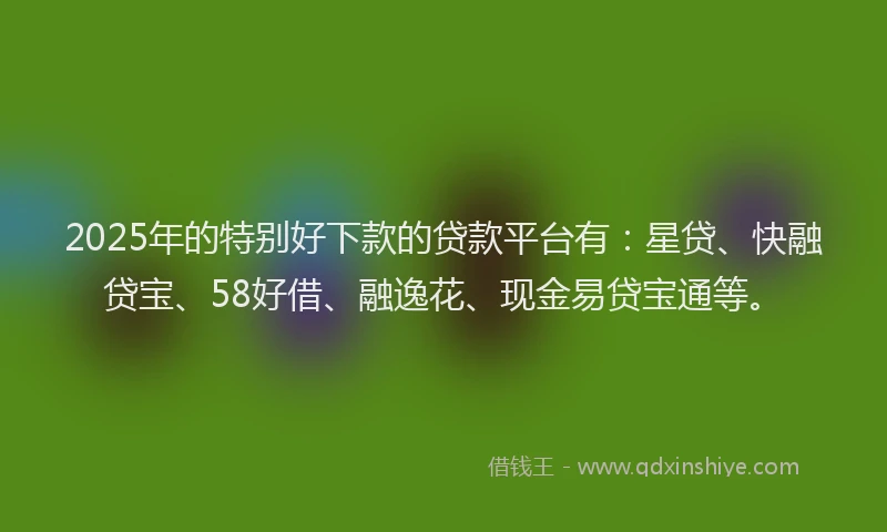 2025年的特别好下款的贷款平台有：星贷、快融贷宝、58好借、融逸花、现金易贷宝通等。