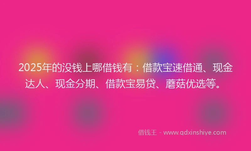 2025年的没钱上哪借钱有：借款宝速借通、现金达人、现金分期、借款宝易贷、蘑菇优选等。