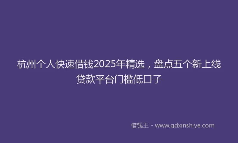 杭州个人快速借钱2025年精选，盘点五个新上线贷款平台门槛低口子