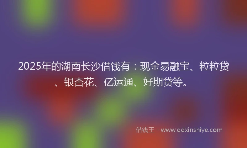 2025年的湖南长沙借钱有：现金易融宝、粒粒贷、银杏花、亿运通、好期贷等。