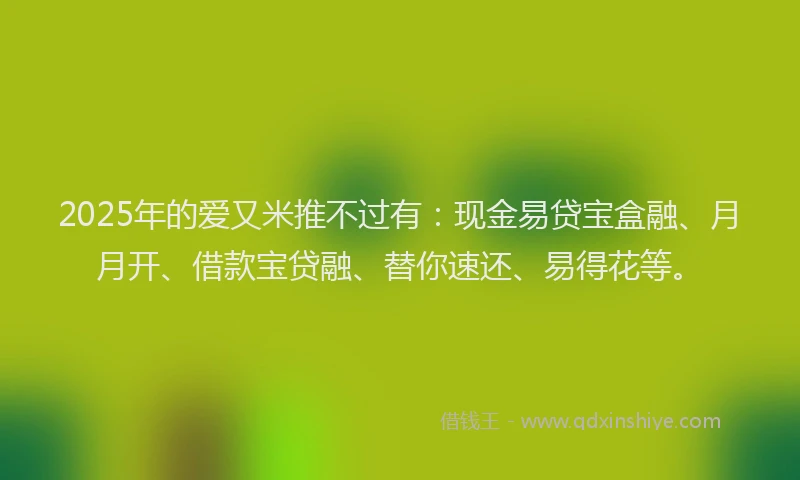 2025年的爱又米推不过有：现金易贷宝盒融、月月开、借款宝贷融、替你速还、易得花等。
