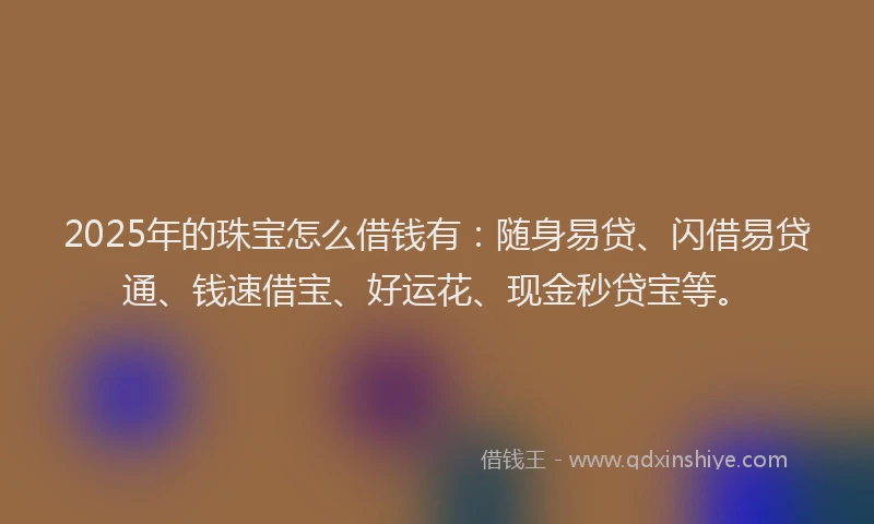 2025年的珠宝怎么借钱有：随身易贷、闪借易贷通、钱速借宝、好运花、现金秒贷宝等。