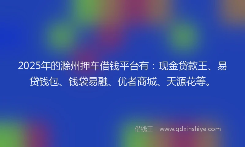 2025年的滁州押车借钱平台有：现金贷款王、易贷钱包、钱袋易融、优者商城、天源花等。