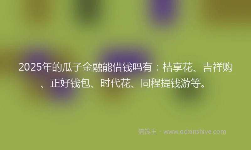 2025年的瓜子金融能借钱吗有：桔享花、吉祥购、正好钱包、时代花、同程提钱游等。