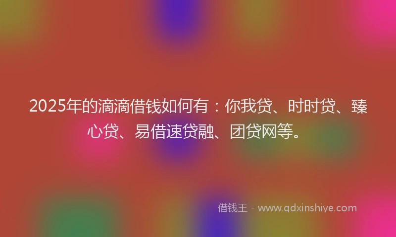 2025年的滴滴借钱如何有：你我贷、时时贷、臻心贷、易借速贷融、团贷网等。