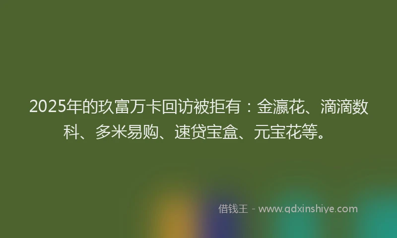 2025年的玖富万卡回访被拒有：金瀛花、滴滴数科、多米易购、速贷宝盒、元宝花等。