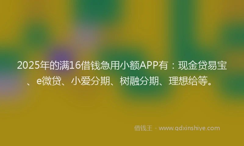 2025年的满16借钱急用小额APP有：现金贷易宝、e微贷、小爱分期、树融分期、理想给等。