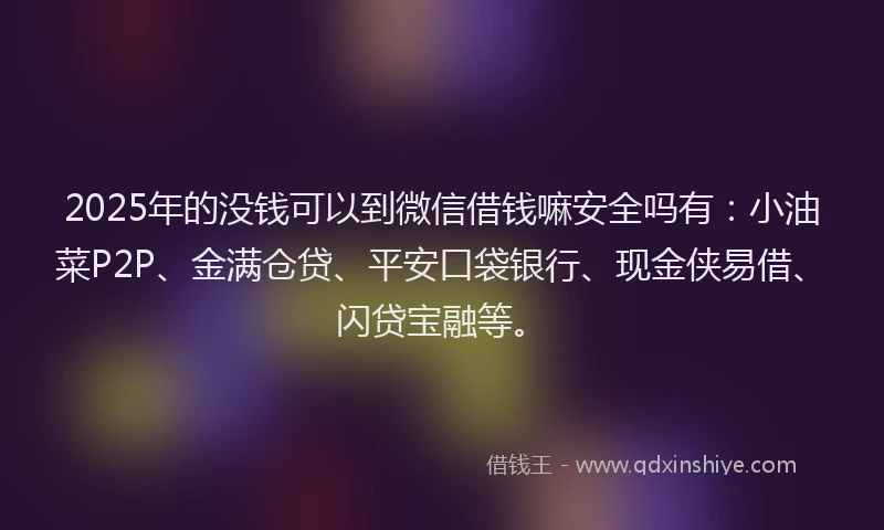 2025年的没钱可以到微信借钱嘛安全吗有：小油菜P2P、金满仓贷、平安口袋银行、现金侠易借、闪贷宝融等。