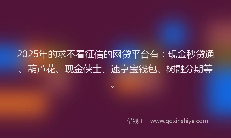2025年的求不看征信的网贷平台有：现金秒贷通、葫芦花、现金侠士、速享宝钱包、树融分期等。