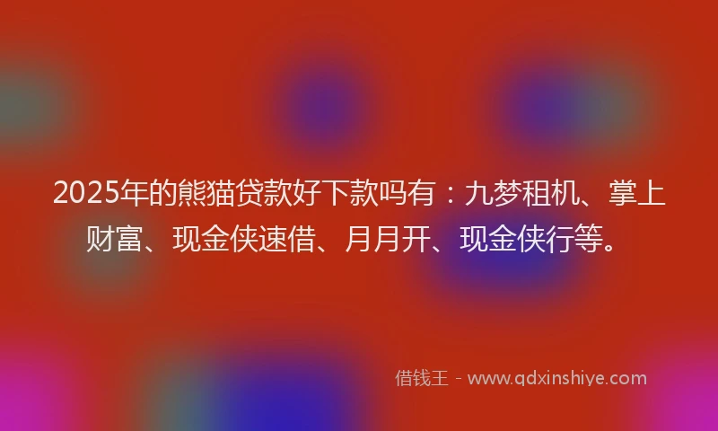 2025年的熊猫贷款好下款吗有：九梦租机、掌上财富、现金侠速借、月月开、现金侠行等。