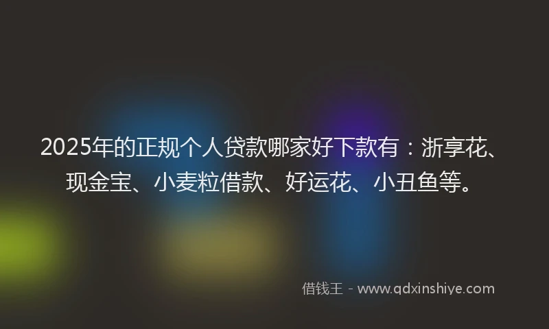 2025年的正规个人贷款哪家好下款有：浙享花、现金宝、小麦粒借款、好运花、小丑鱼等。