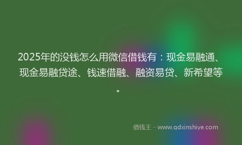 2025年的没钱怎么用微信借钱有：现金易融通、现金易融贷途、钱速借融、融资易贷、新希望等。