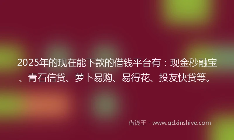 2025年的现在能下款的借钱平台有：现金秒融宝、青石信贷、萝卜易购、易得花、投友快贷等。