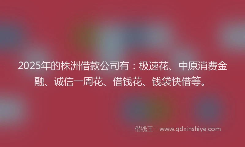 2025年的株洲借款公司有：极速花、中原消费金融、诚信一周花、借钱花、钱袋快借等。