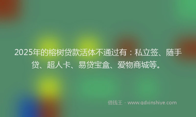 2025年的榕树贷款活体不通过有：私立签、随手贷、超人卡、易贷宝盒、爱物商城等。