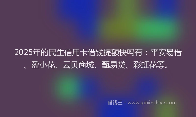2025年的民生信用卡借钱提额快吗有：平安易借、盈小花、云贝商城、甄易贷、彩虹花等。