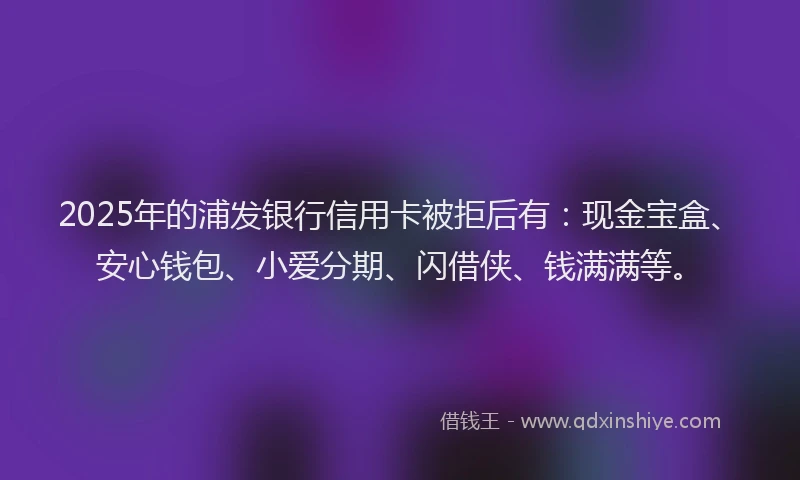 2025年的浦发银行信用卡被拒后有：现金宝盒、安心钱包、小爱分期、闪借侠、钱满满等。