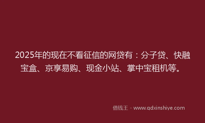 2025年的现在不看征信的网贷有：分子贷、快融宝盒、京享易购、现金小站、掌中宝租机等。