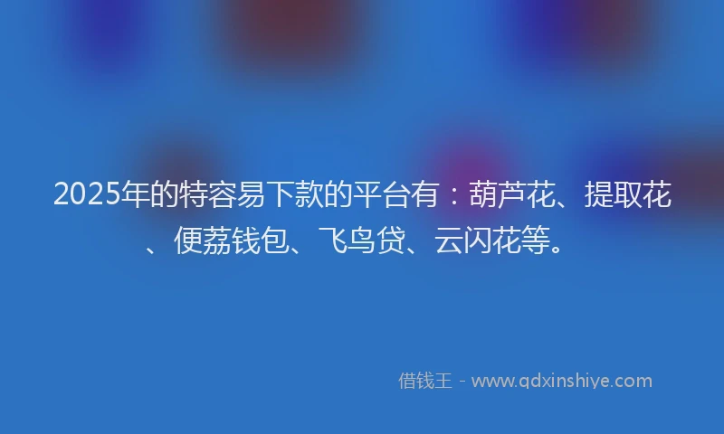 2025年的特容易下款的平台有：葫芦花、提取花、便荔钱包、飞鸟贷、云闪花等。
