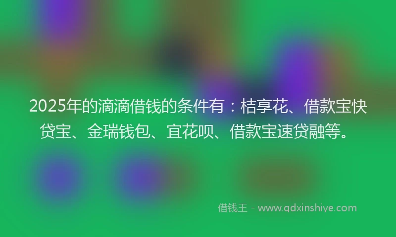 2025年的滴滴借钱的条件有：桔享花、借款宝快贷宝、金瑞钱包、宜花呗、借款宝速贷融等。