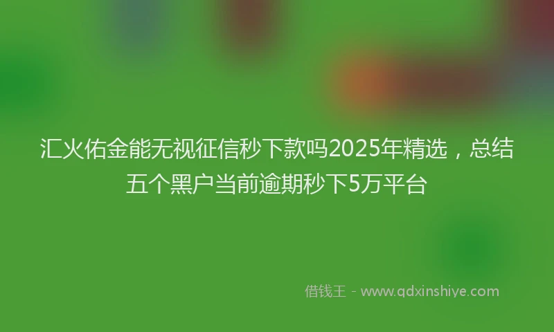 汇火佑金能无视征信秒下款吗2025年精选，总结五个黑户当前逾期秒下5万平台