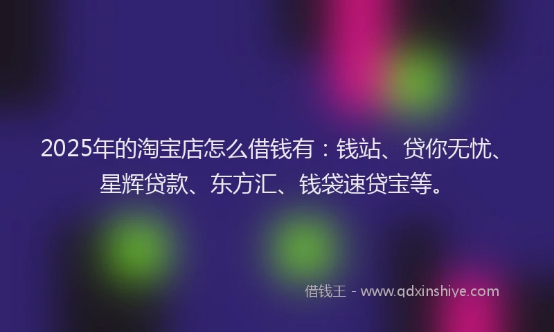 2025年的淘宝店怎么借钱有：钱站、贷你无忧、星辉贷款、东方汇、钱袋速贷宝等。