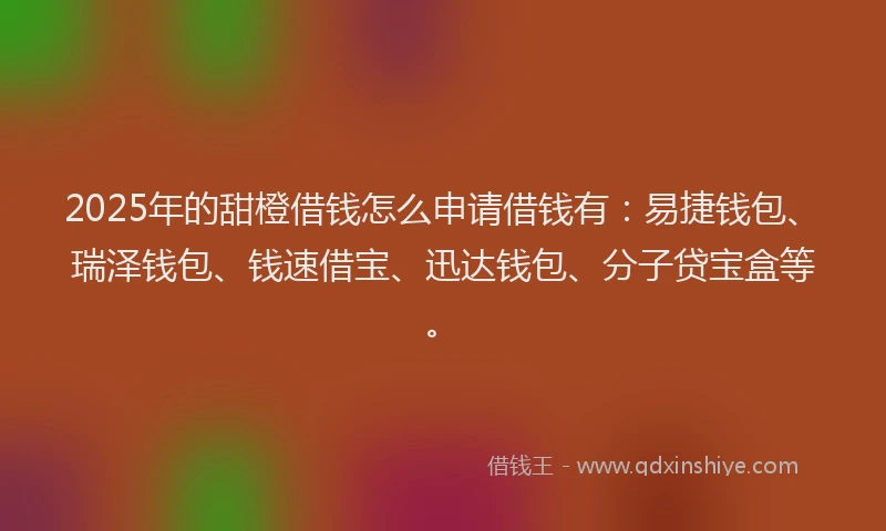 2025年的甜橙借钱怎么申请借钱有：易捷钱包、瑞泽钱包、钱速借宝、迅达钱包、分子贷宝盒等。