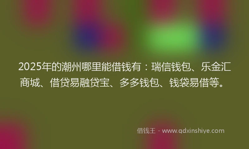 2025年的潮州哪里能借钱有：瑞信钱包、乐金汇商城、借贷易融贷宝、多多钱包、钱袋易借等。