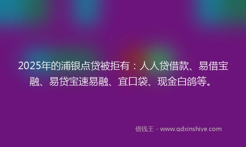 2025年的浦银点贷被拒有：人人贷借款、易借宝融、易贷宝速易融、宜口袋、现金白鸽等。