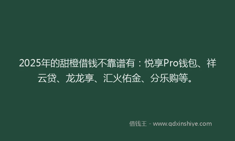 2025年的甜橙借钱不靠谱有：悦享Pro钱包、祥云贷、龙龙享、汇火佑金、分乐购等。