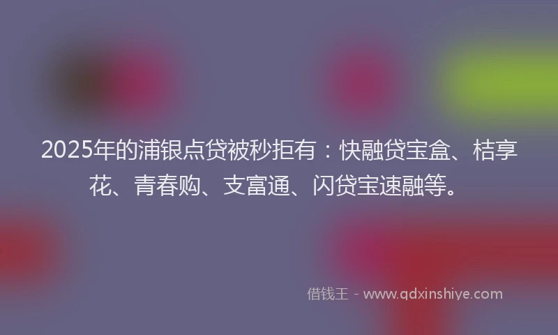 2025年的浦银点贷被秒拒有：快融贷宝盒、桔享花、青春购、支富通、闪贷宝速融等。