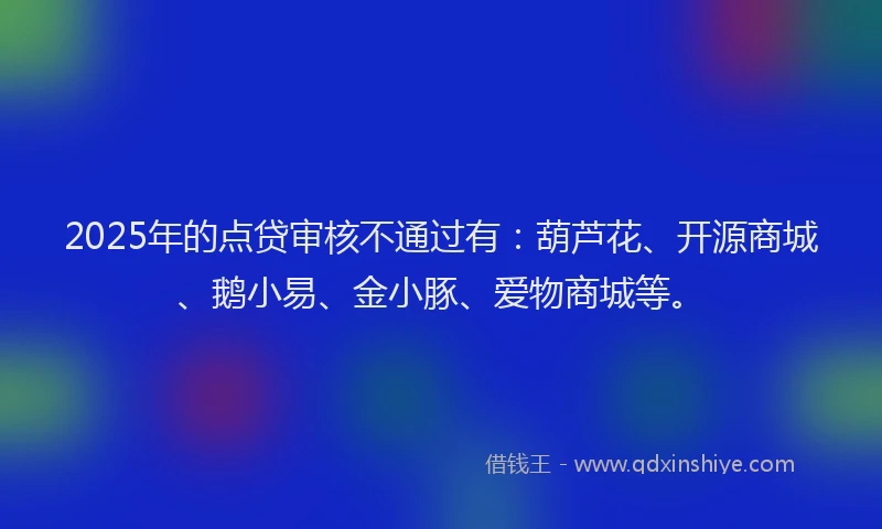 2025年的点贷审核不通过有：葫芦花、开源商城、鹅小易、金小豚、爱物商城等。