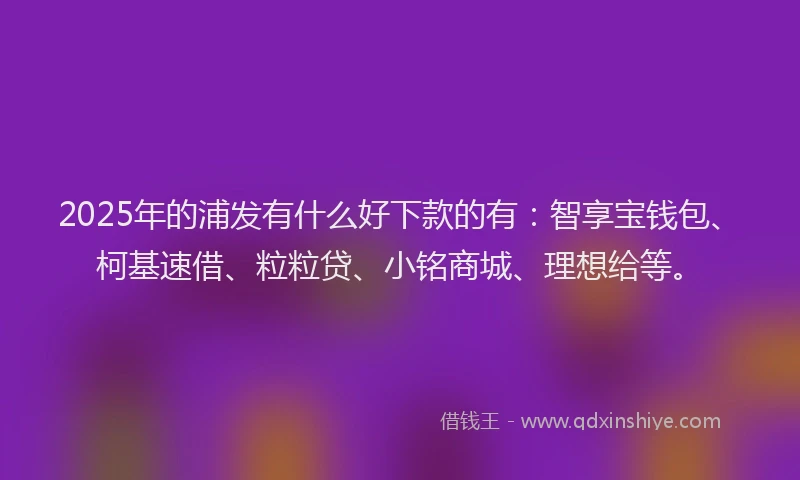 2025年的浦发有什么好下款的有：智享宝钱包、柯基速借、粒粒贷、小铭商城、理想给等。