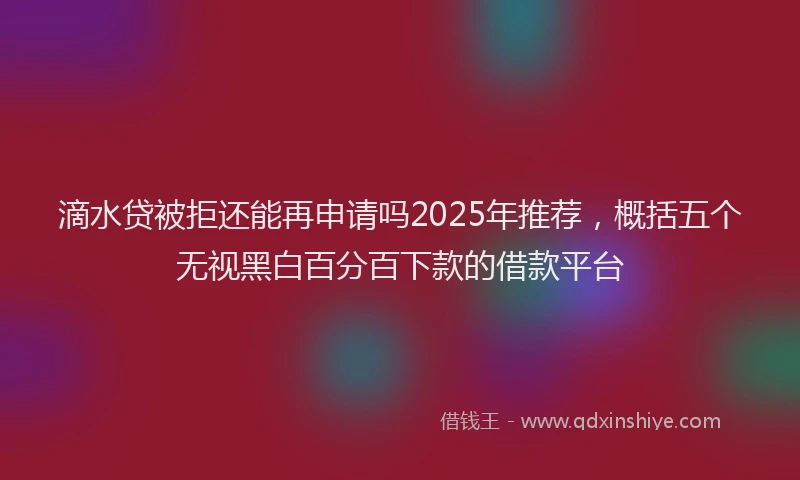 滴水贷被拒还能再申请吗2025年推荐，概括五个无视黑白百分百下款的借款平台