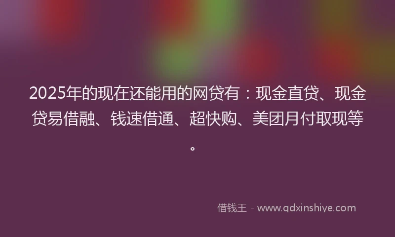 2025年的现在还能用的网贷有：现金直贷、现金贷易借融、钱速借通、超快购、美团月付取现等。
