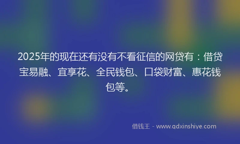 2025年的现在还有没有不看征信的网贷有：借贷宝易融、宜享花、全民钱包、口袋财富、惠花钱包等。