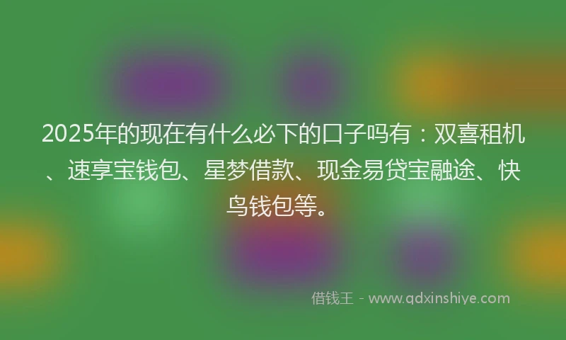 2025年的现在有什么必下的口子吗有：双喜租机、速享宝钱包、星梦借款、现金易贷宝融途、快鸟钱包等。