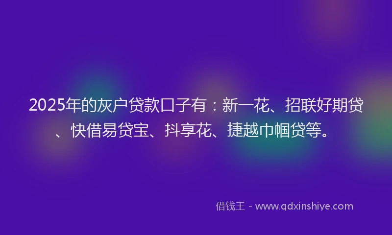 2025年的灰户贷款口子有：新一花、招联好期贷、快借易贷宝、抖享花、捷越巾帼贷等。