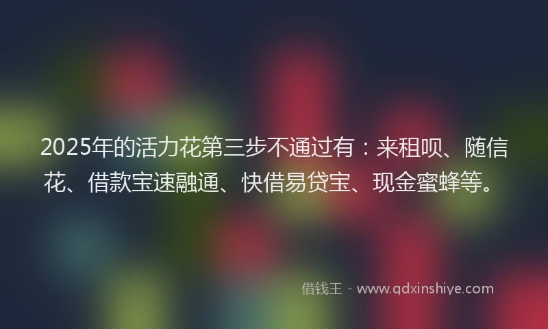 2025年的活力花第三步不通过有：来租呗、随信花、借款宝速融通、快借易贷宝、现金蜜蜂等。