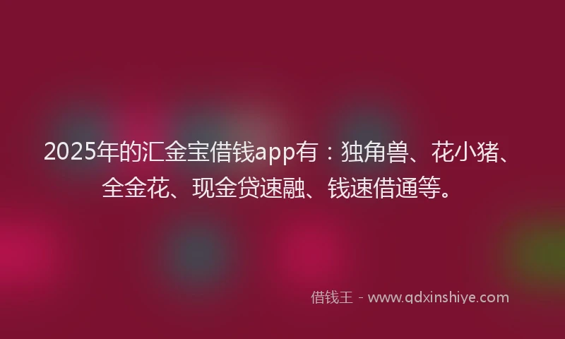 2025年的汇金宝借钱app有：独角兽、花小猪、全金花、现金贷速融、钱速借通等。