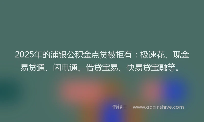 2025年的浦银公积金点贷被拒有：极速花、现金易贷通、闪电通、借贷宝易、快易贷宝融等。