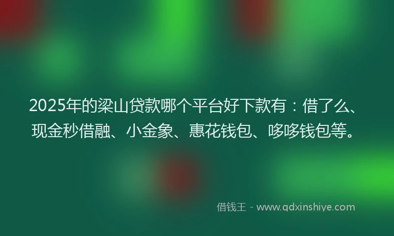 2025年的梁山贷款哪个平台好下款有：借了么、现金秒借融、小金象、惠花钱包、哆哆钱包等。