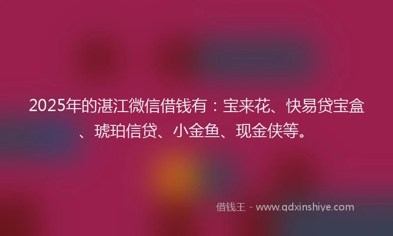 2025年的湛江微信借钱有：宝来花、快易贷宝盒、琥珀信贷、小金鱼、现金侠等。