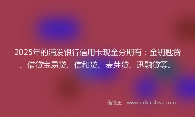 2025年的浦发银行信用卡现金分期有：金钥匙贷、借贷宝易贷、信和贷、麦芽贷、迅融贷等。