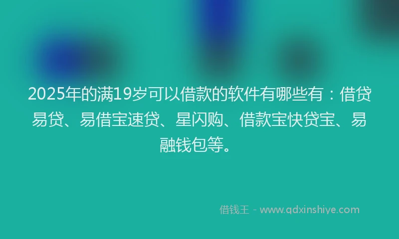 2025年的满19岁可以借款的软件有哪些有：借贷易贷、易借宝速贷、星闪购、借款宝快贷宝、易融钱包等。