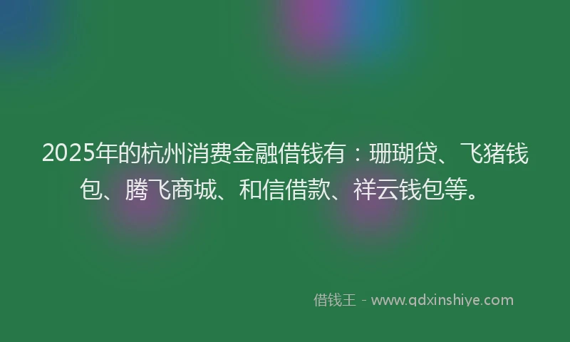 2025年的杭州消费金融借钱有：珊瑚贷、飞猪钱包、腾飞商城、和信借款、祥云钱包等。
